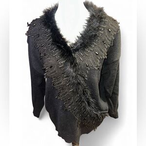 RARE Vintage 80s Bonnie & Bill Black fur collar wrap sweater